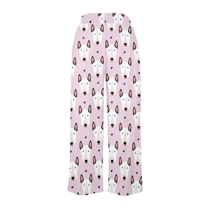 Bull Terrier Pink Print Pattern Women's Wide Leg Lounge Pants