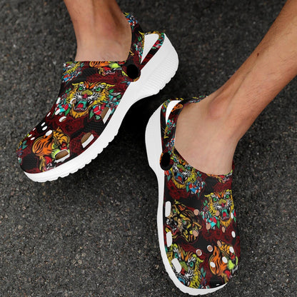 Tattoo Tiger Colorful Design Unisex Clogs Shoes