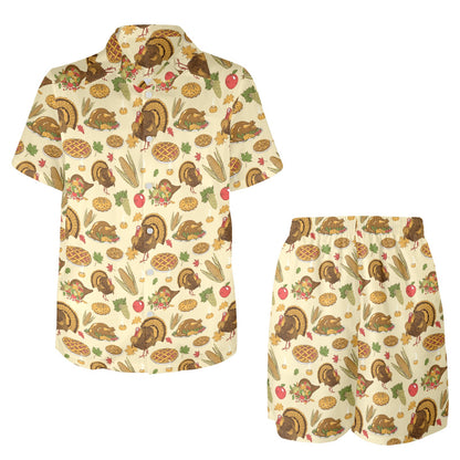 Thanksgiving Print Design LKS302 Men's Beach Shirt and Shorts Set