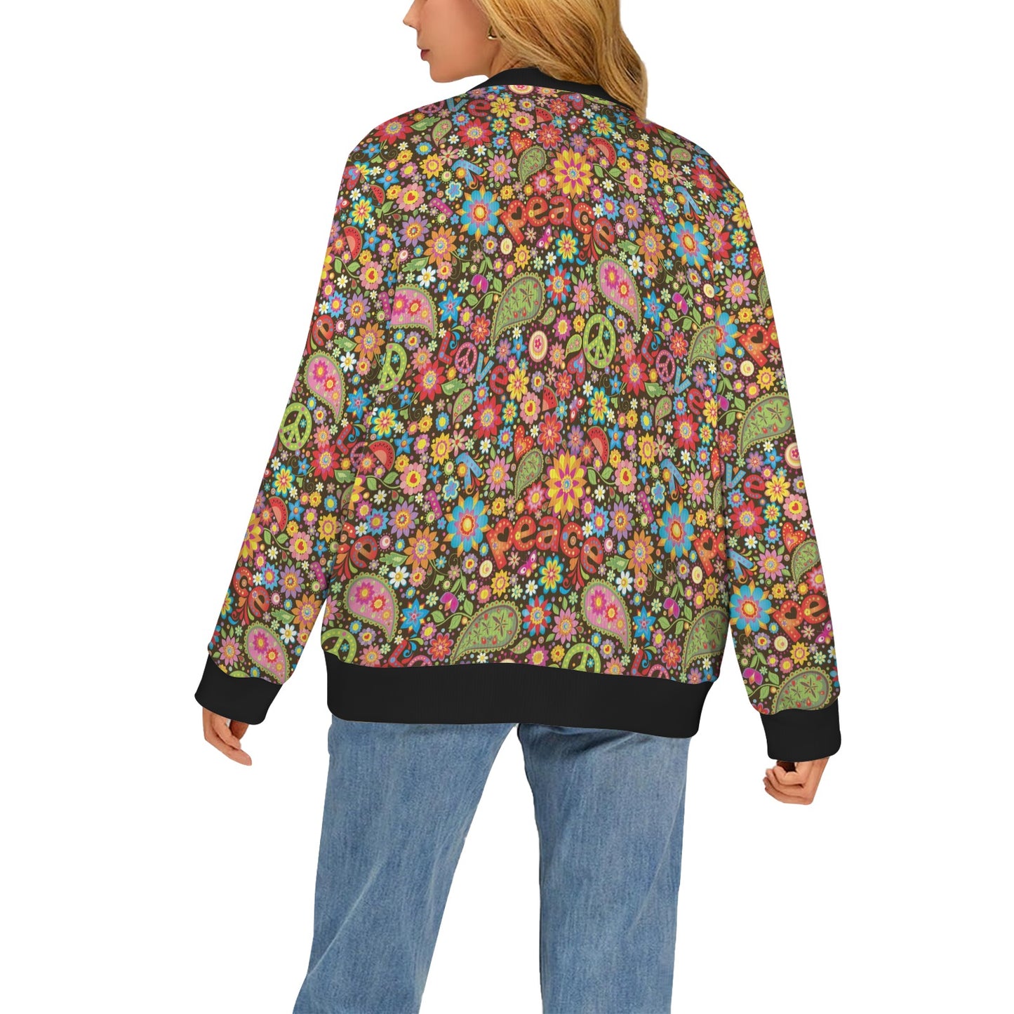 Flower Power Peace Paisley Themed Print Women's Cardigan
