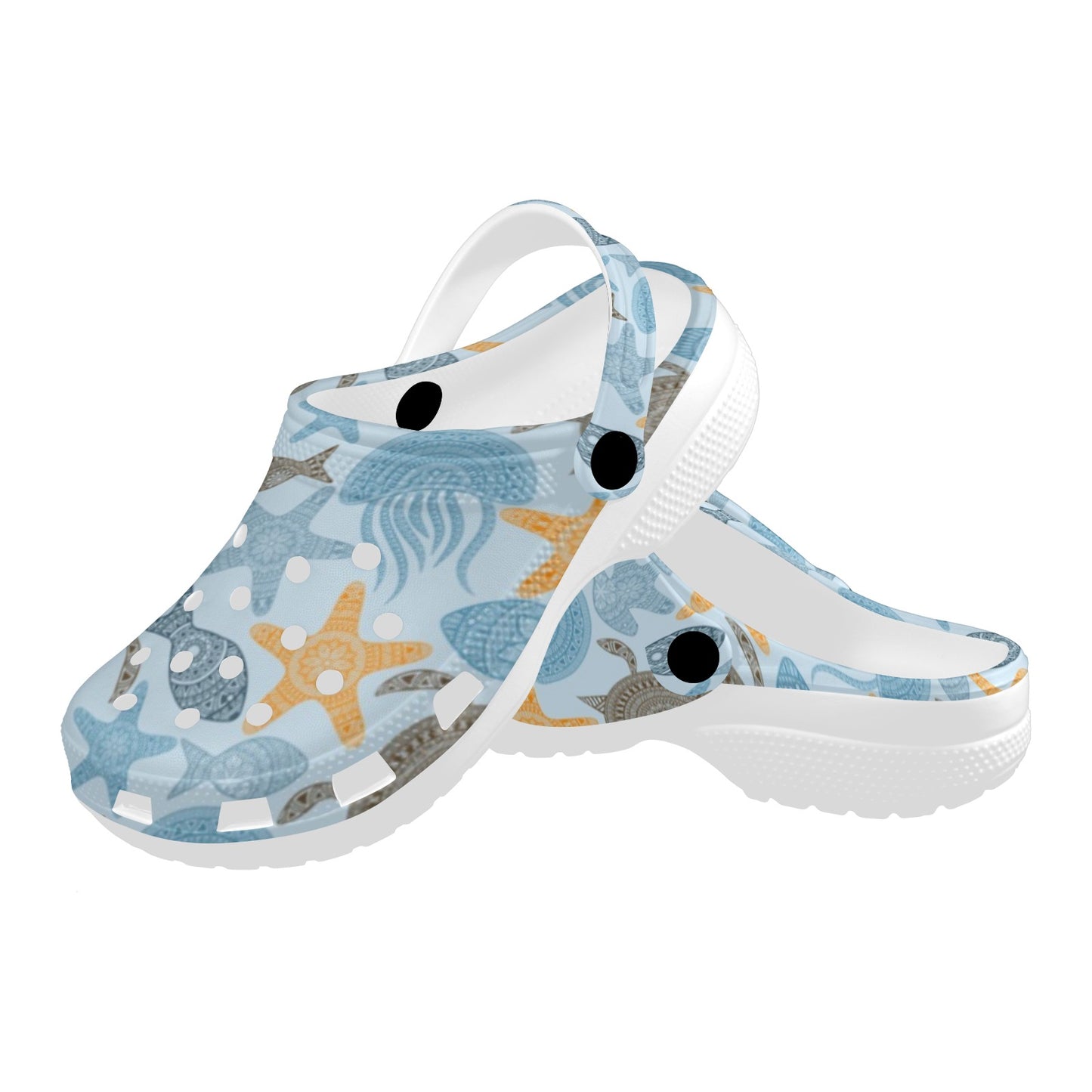 Polynesian Jellyfish Turtle Print Unisex Clogs Shoes
