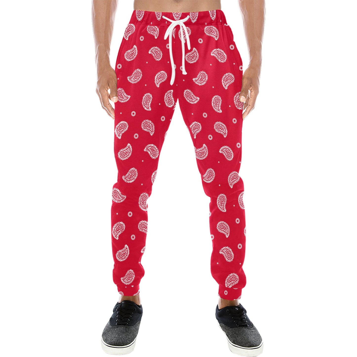Bandana Red Paisley Print Design LKS305 Men's Sweatpants