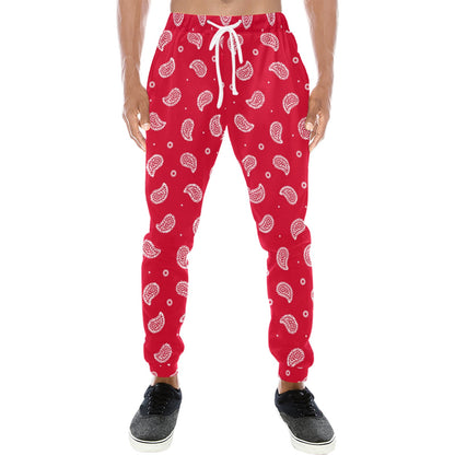 Bandana Red Paisley Print Design LKS305 Men's Sweatpants
