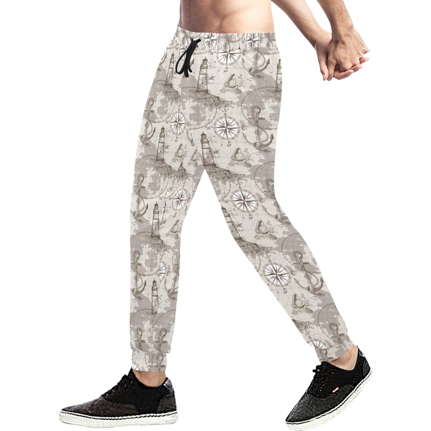 Nautical Map Design Themed Print Men's Sweatpants