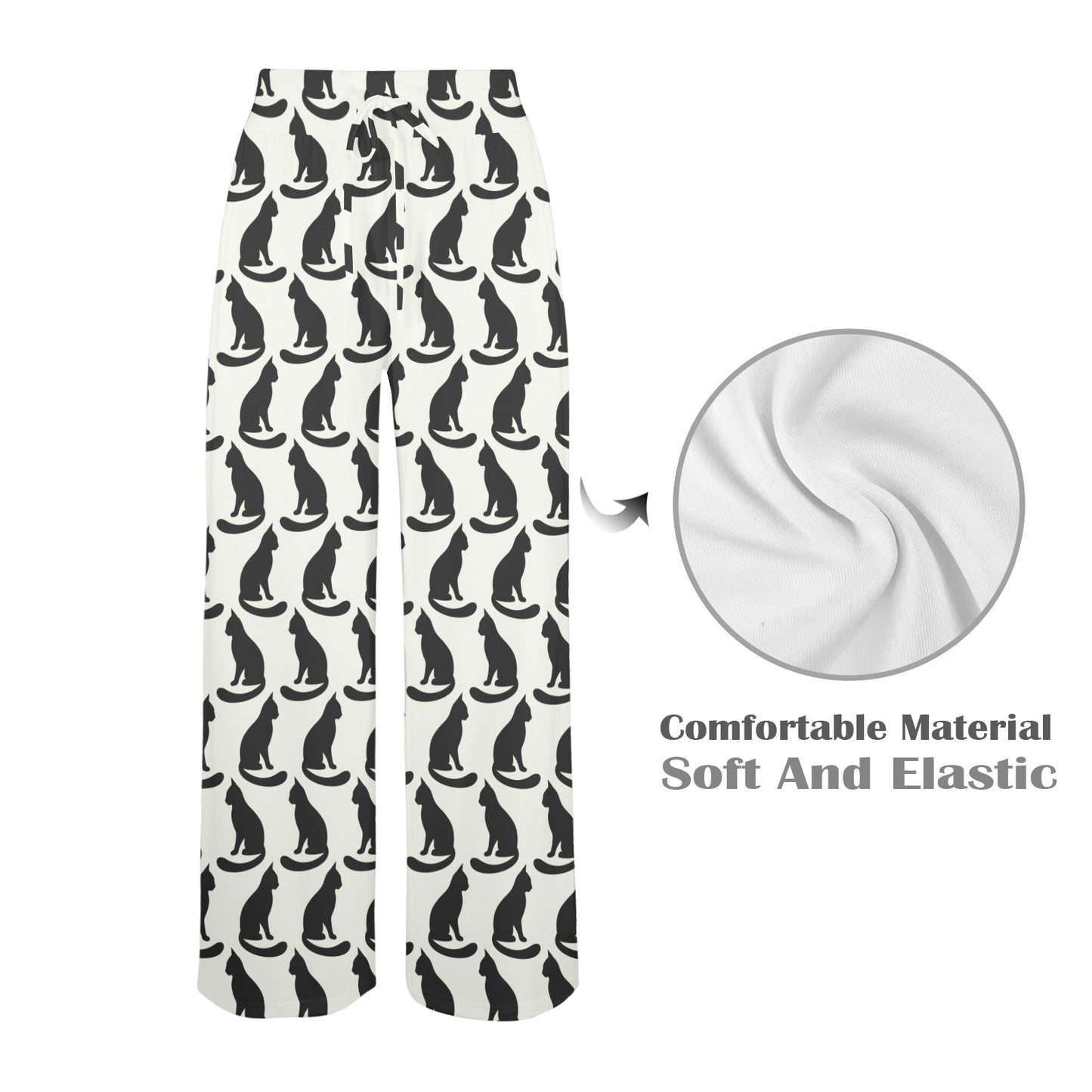 Black Cat Pattern Print Design 02 Women's Wide Leg Lounge Pants