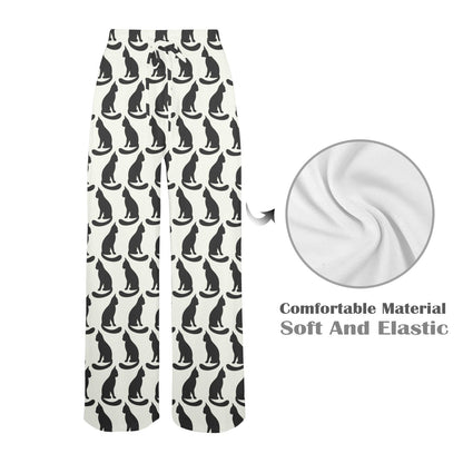 Black Cat Pattern Print Design 02 Women's Wide Leg Lounge Pants