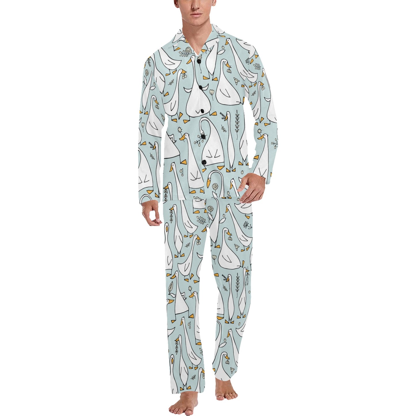 Goose Pattern Print Design 03 Men's Long Pajama Set