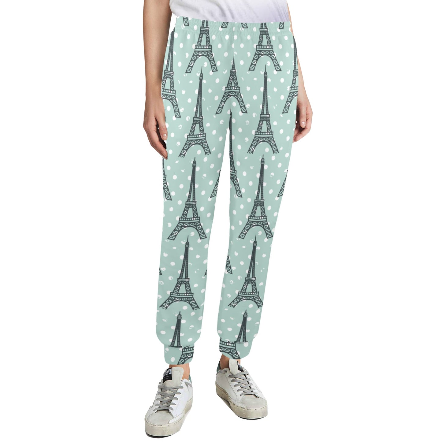 Eiffel Tower Polka Dot Print Women's Casual Track Pants