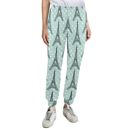 Eiffel Tower Polka Dot Print Women's Casual Track Pants