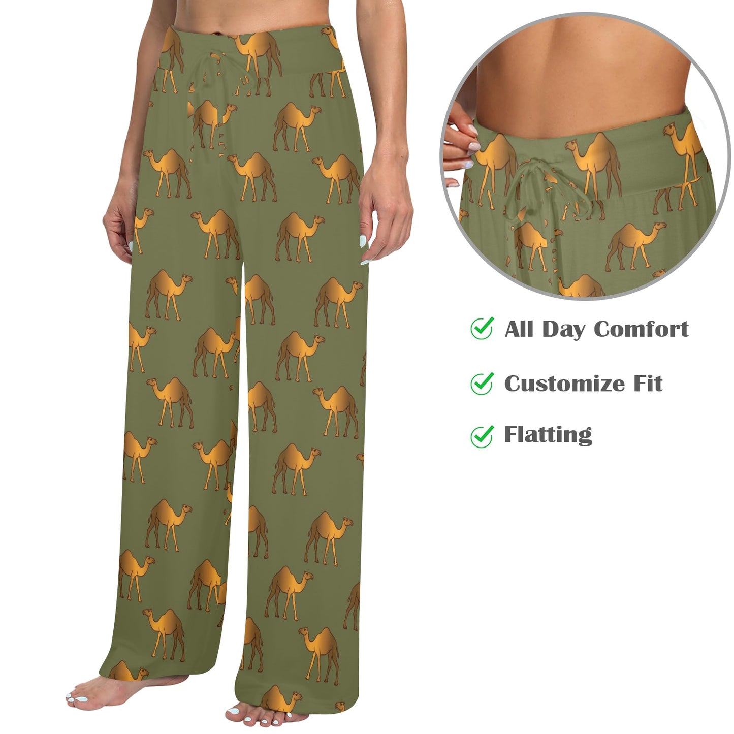 Camel Design Print Pattern JJ028 Women's Wide Leg Lounge Pants