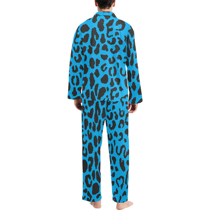 Cheetah Blue Print Pattern Men's Long Pajama Set