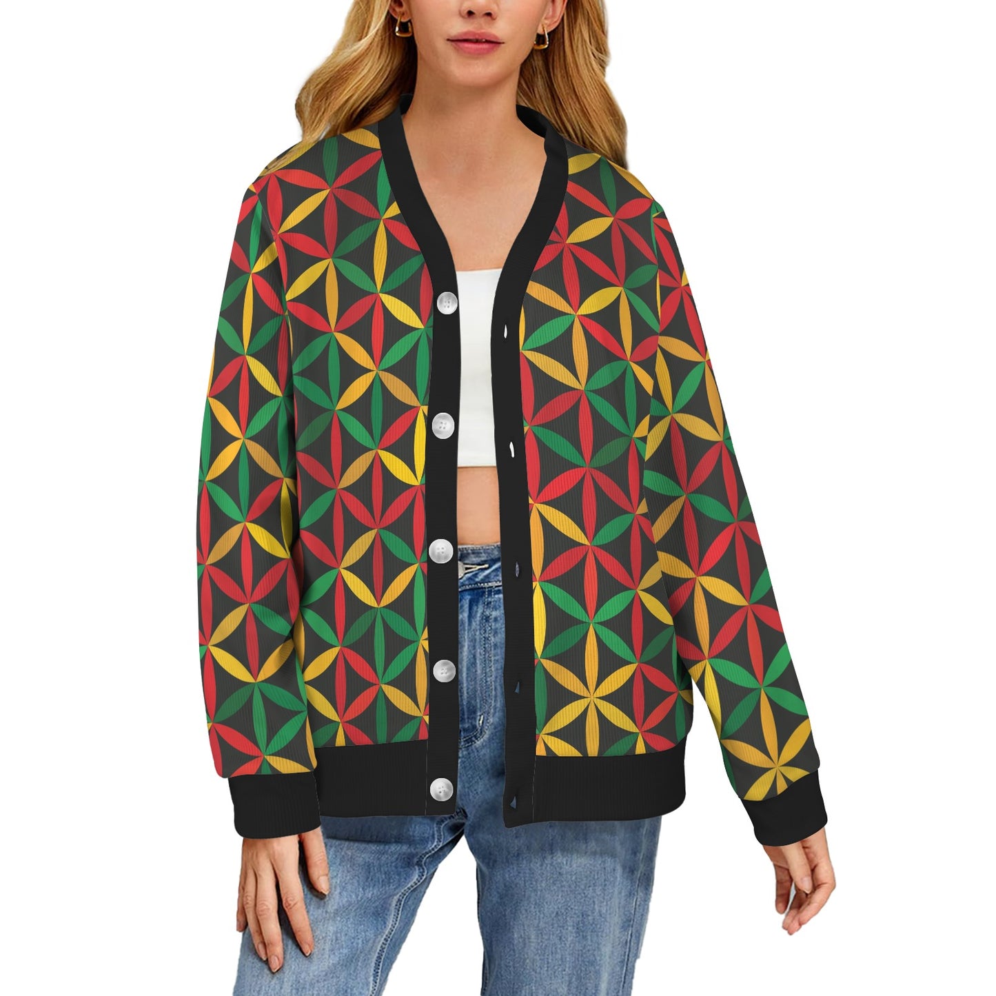 Rasta Pattern Print Design A04 Women's Cardigan