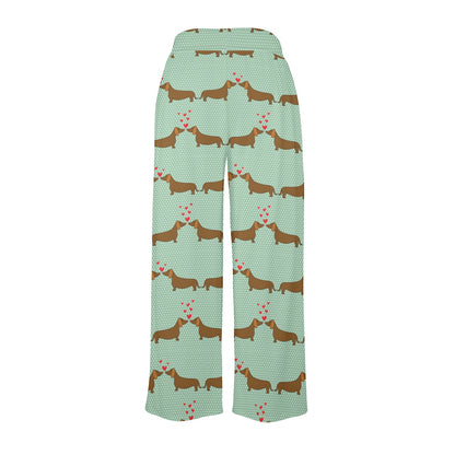 Dachshund Pattern Print Design 02 Women's Wide Leg Lounge Pants