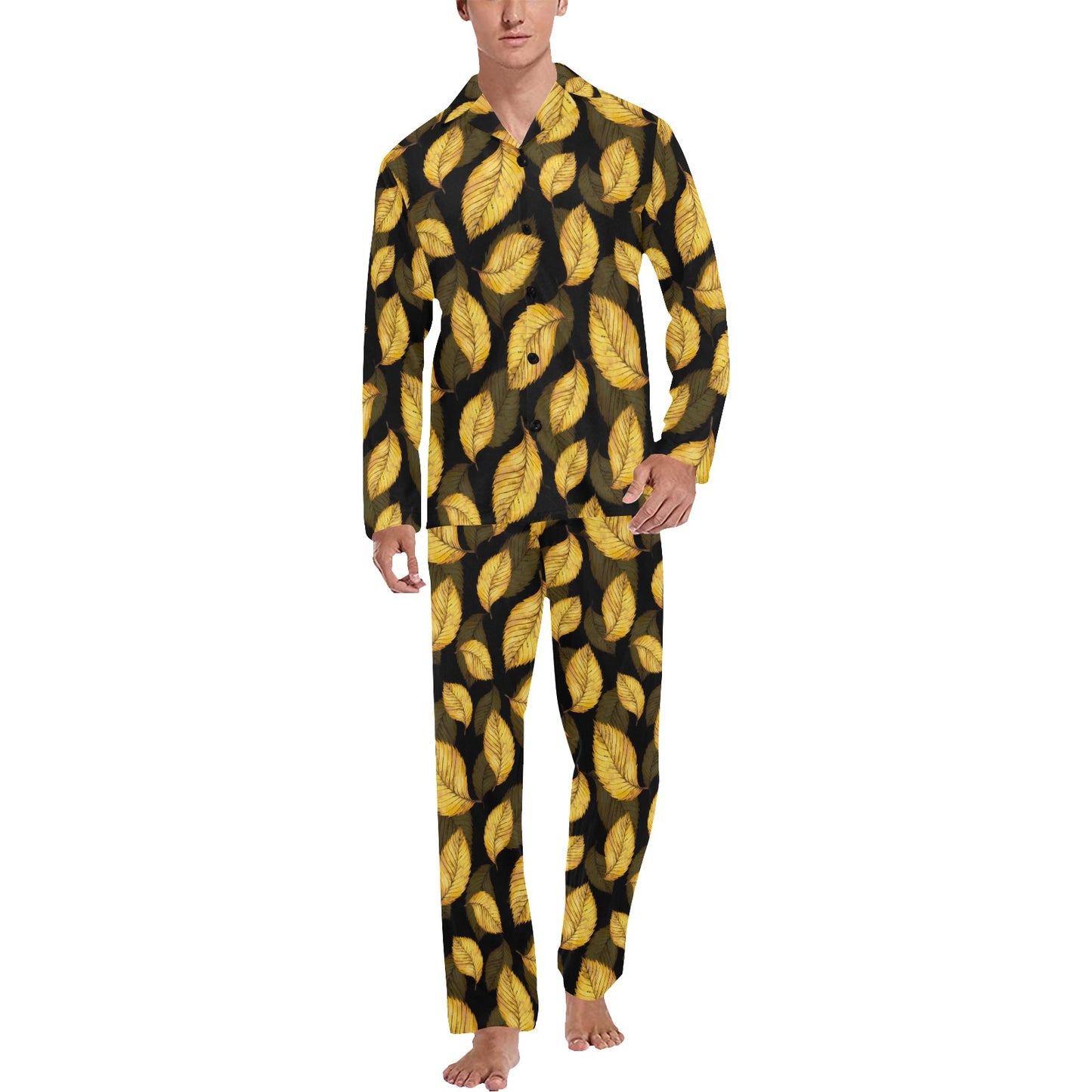 Elm Leave Summer Print Pattern Men's Long Pajama Set