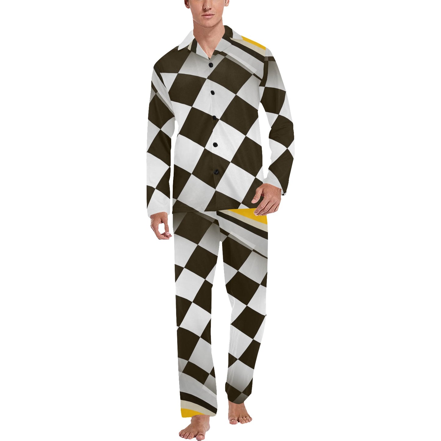 Checkered Flag Racing Style Men's Long Pajama Set