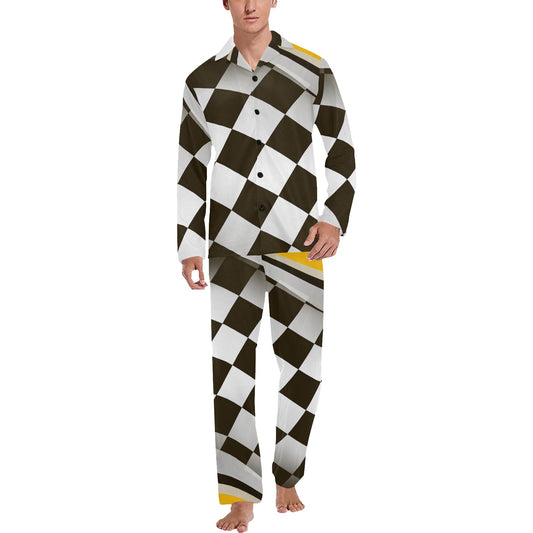 Checkered Flag Racing Style Men's Long Pajama Set