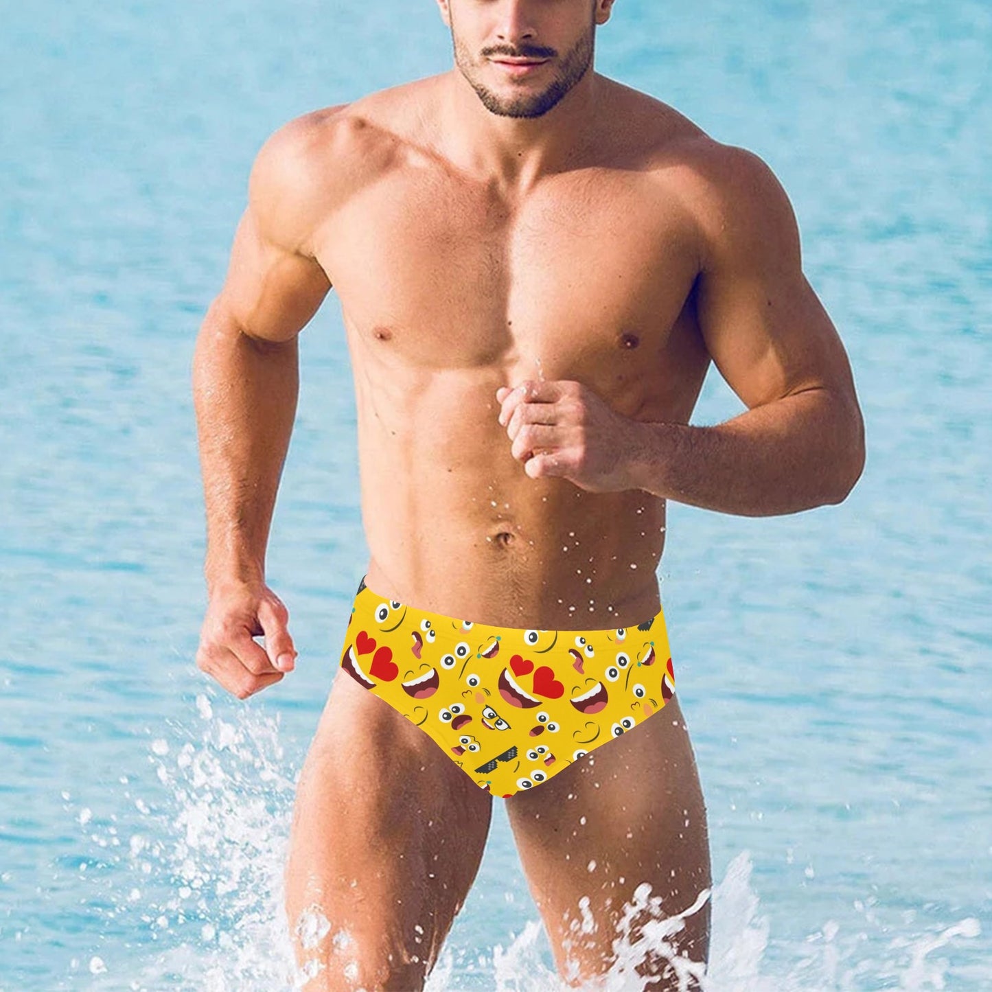 Emoji Face Print Pattern Men's Swimming Briefs