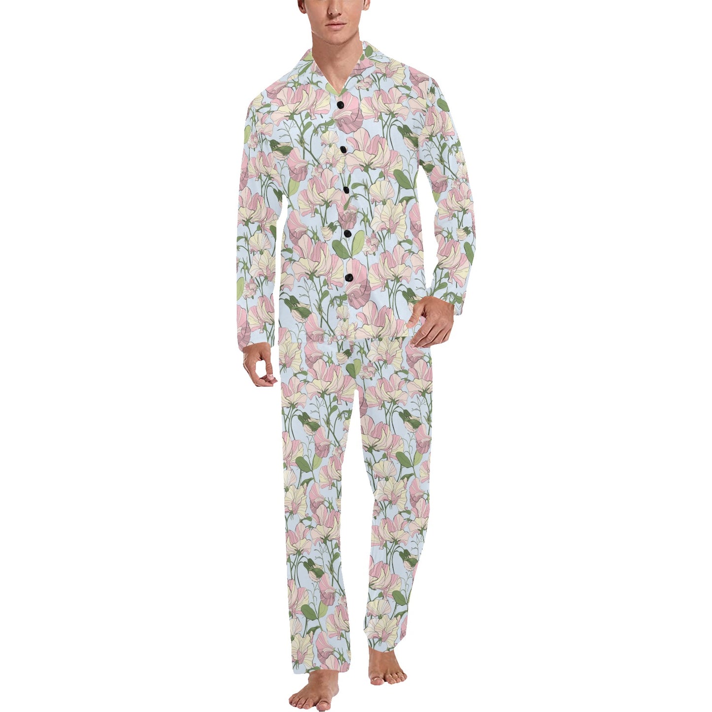 Sweet Pea Print Design LKS304 Men's Long Pajama Set