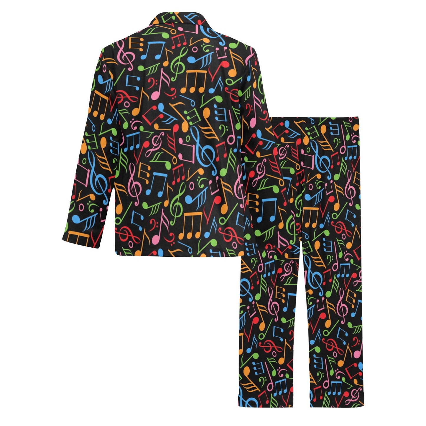 Music Note Colorful Themed Print Men's Long Pajama Set