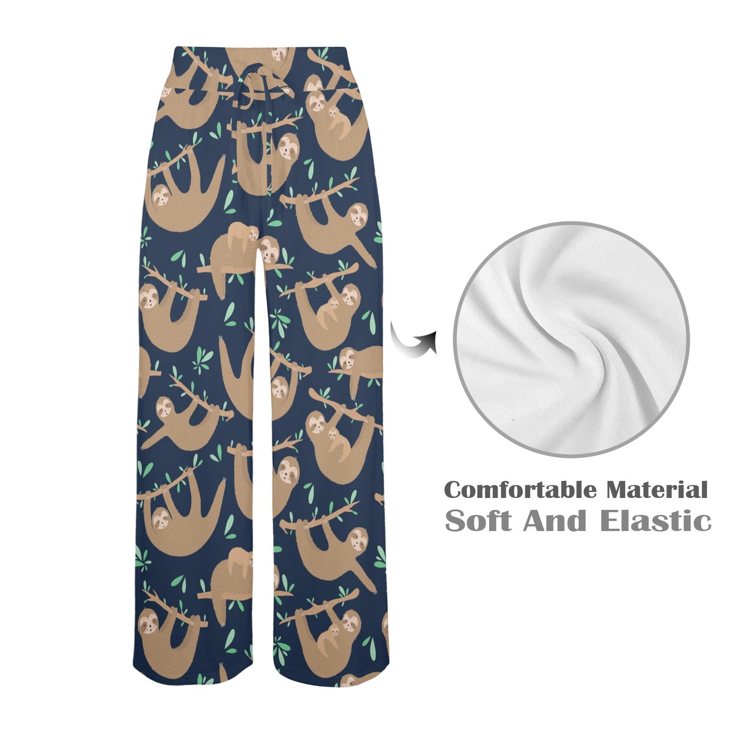 Sloth Print Design LKS307 Women's Wide Leg Lounge Pants