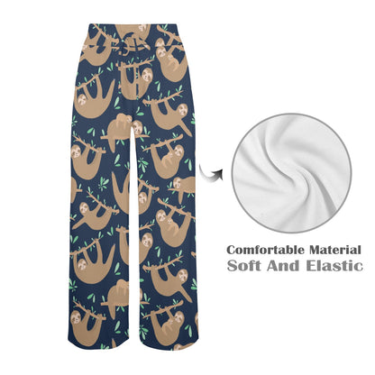 Sloth Print Design LKS307 Women's Wide Leg Lounge Pants