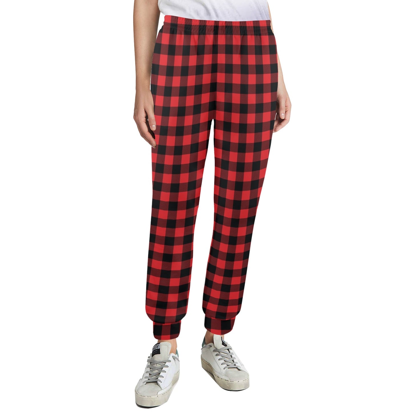 Red Black Buffalo Tartan Plaid Pattern Women's Casual Track Pants