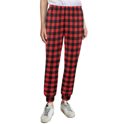 Red Black Buffalo Tartan Plaid Pattern Women's Casual Track Pants