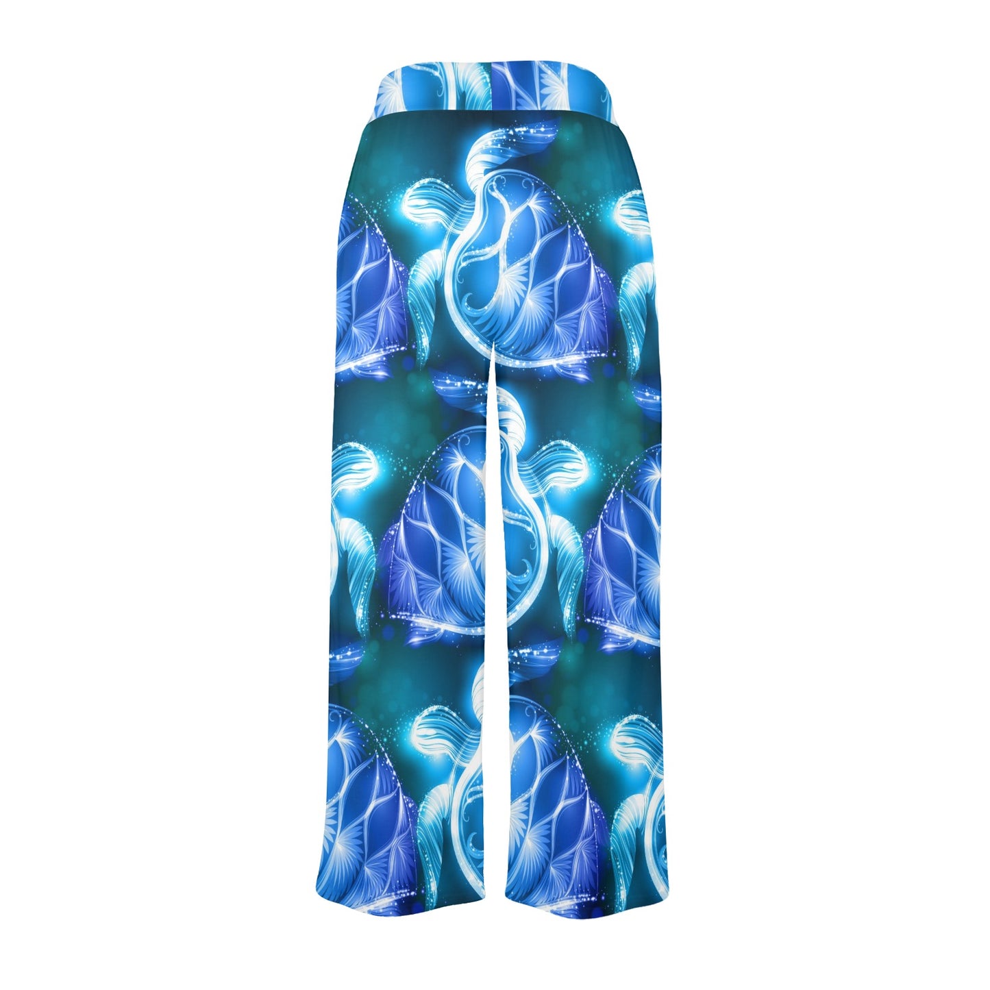 Blue Neon Sea Turtle Print Women's Wide Leg Lounge Pants