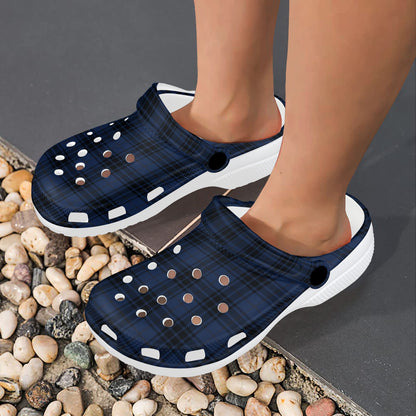 Navy Blue Tartan Plaid Pattern Unisex Clogs Shoes