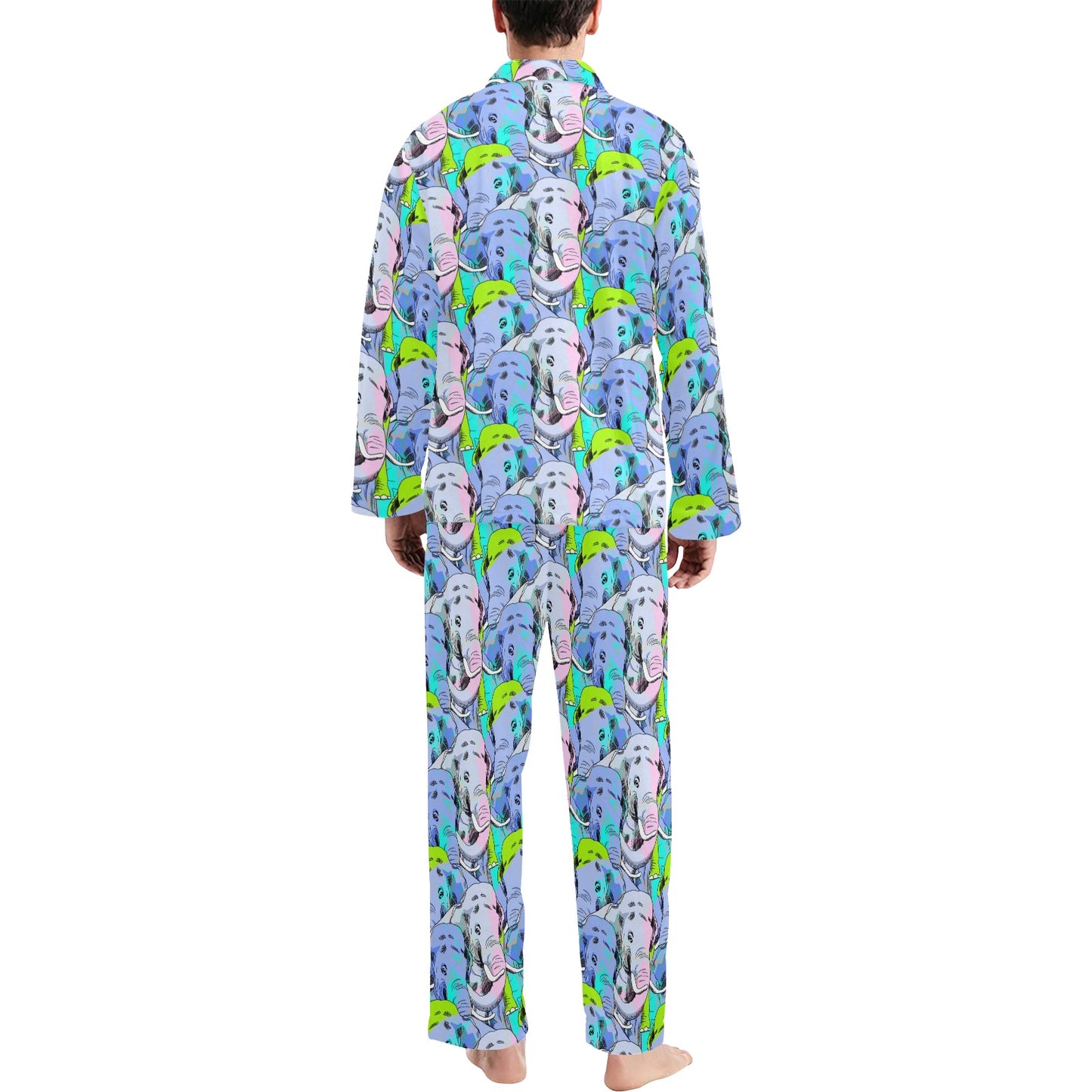 Elephant Art color Print Pattern Men's Long Pajama Set