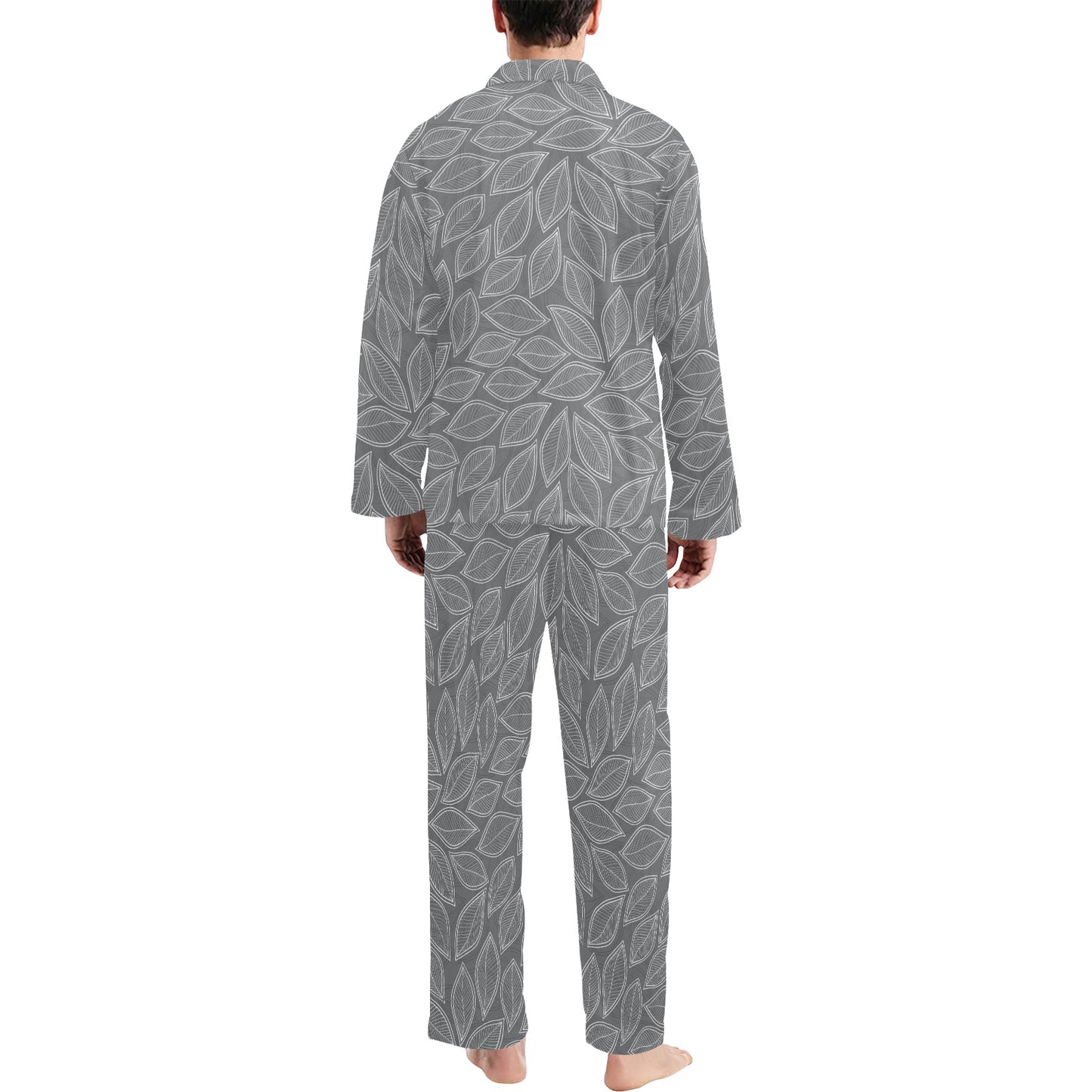 Elm Leave Grey Print Pattern Men's Long Pajama Set
