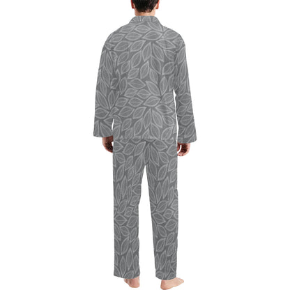Elm Leave Grey Print Pattern Men's Long Pajama Set
