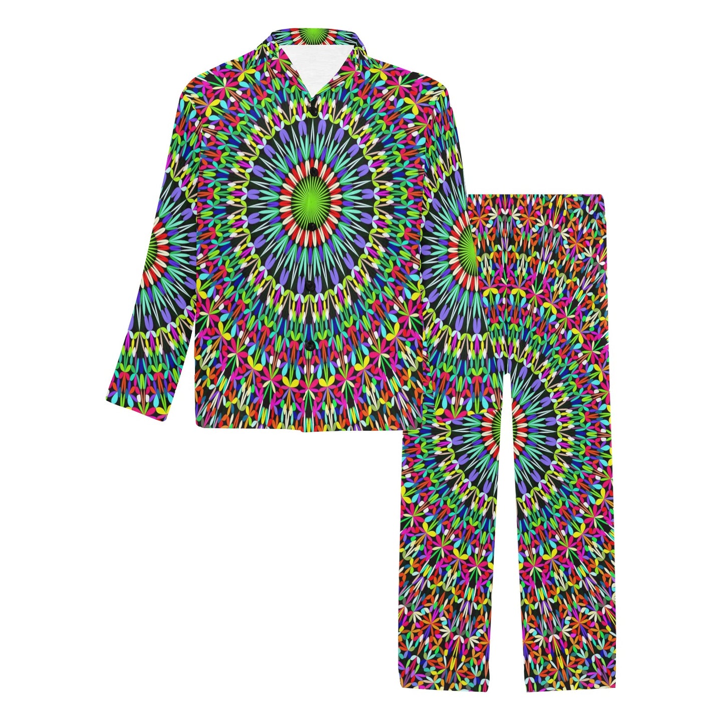 Bohemian Colorful Style Print Men's Long Pajama Set