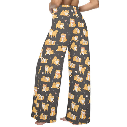 Shiba Inu Print Design LKS309 Women's Wide Leg Lounge Pants