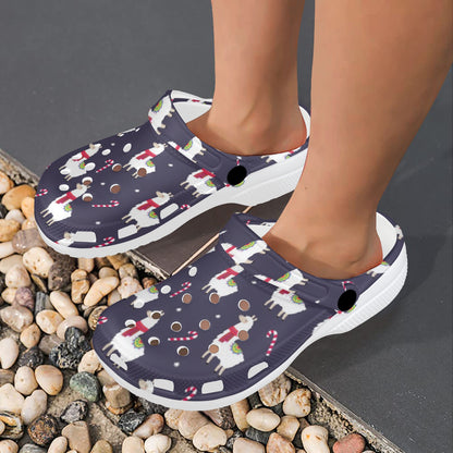 Llama with Candy Cane Themed Print Unisex Clogs Shoes