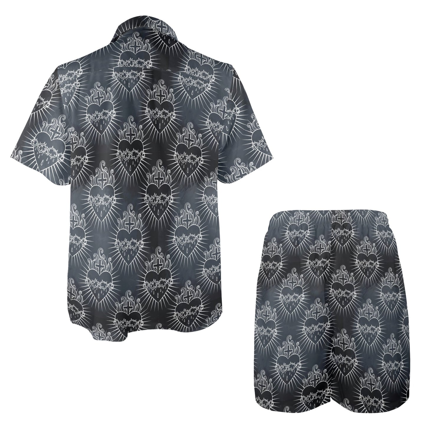 Christian Heart Tattoo Style Men's Beach Shirt and Shorts Set