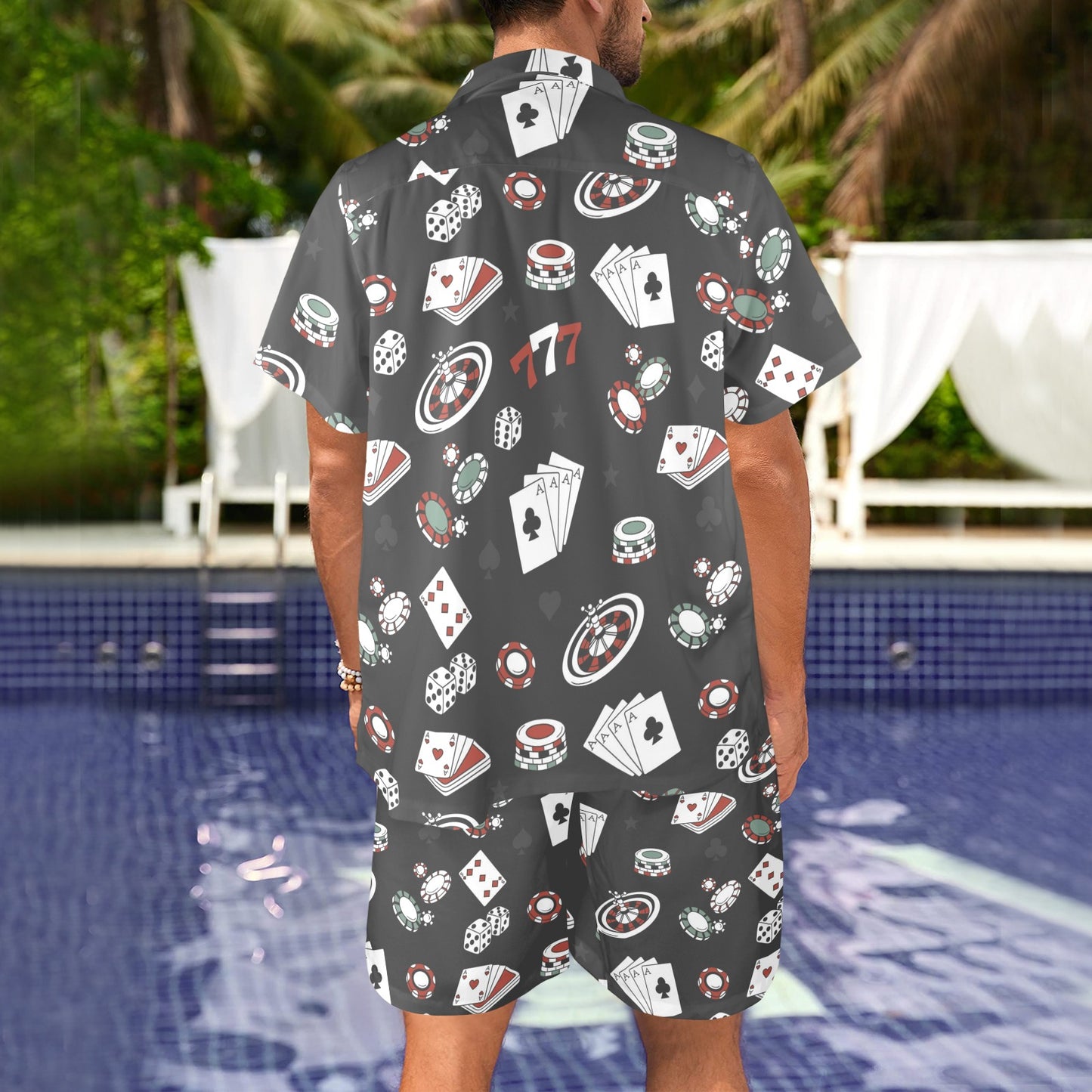 Casino Pattern Print Design 02 Men's Beach Shirt and Shorts Set