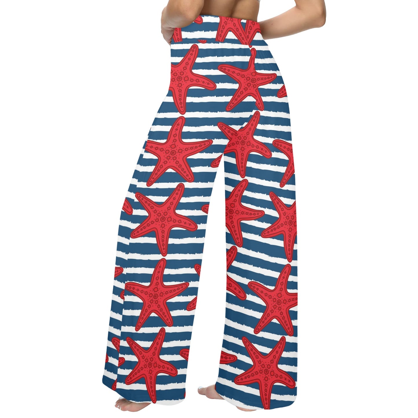Starfish Red Pattern Print Design 02 Women's Wide Leg Lounge Pants