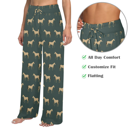 Horse Classic Themed Pattern Print Women's Wide Leg Lounge Pants