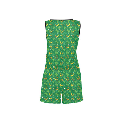 Shamrock With Horse Shoes Print Design LKS305 Women's Sleeveless Romper