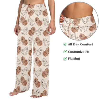 Pomeranians Pattern Print Design A01 Women's Wide Leg Lounge Pants