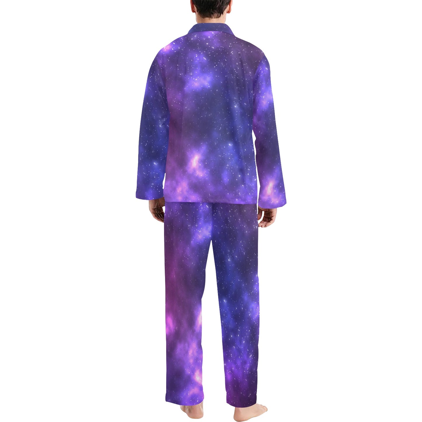 Celestial Purple Blue Galaxy Men's Long Pajama Set