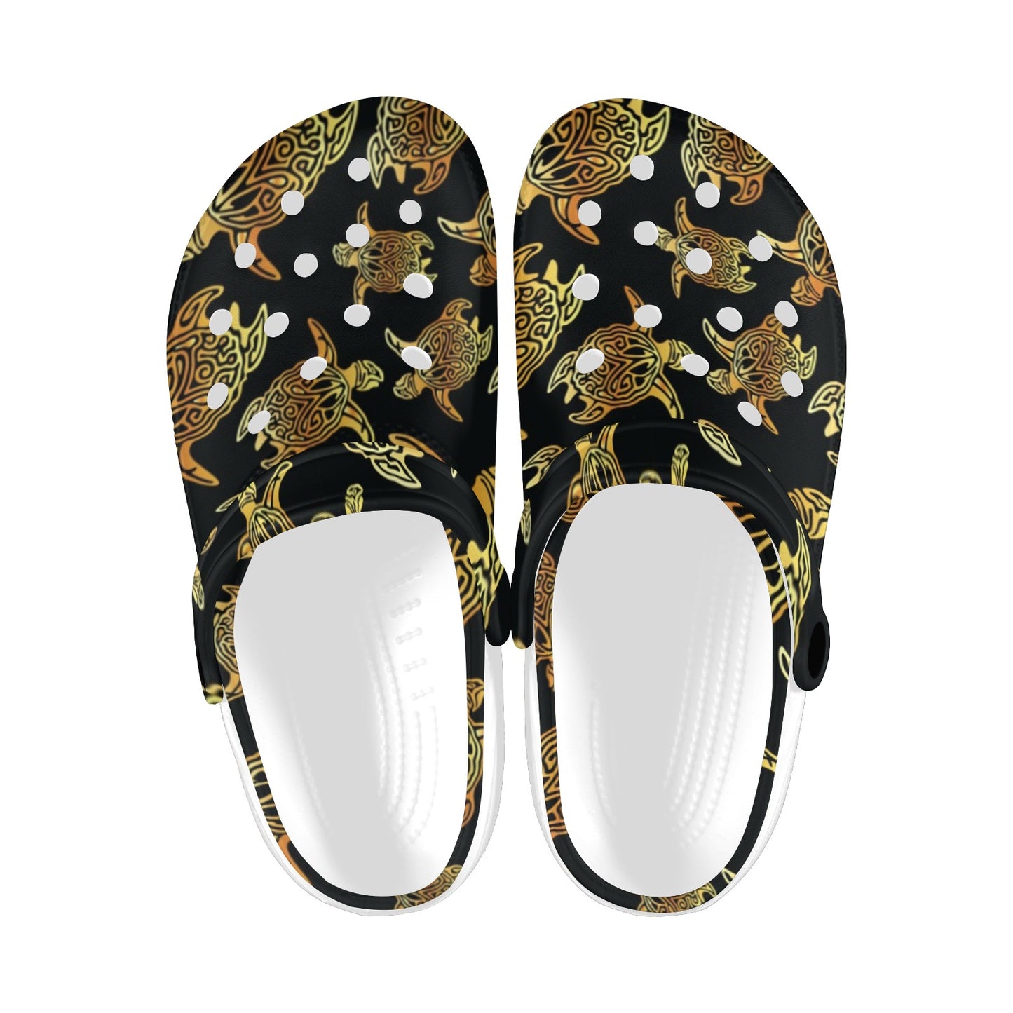 Gold Tribal Turtle Polynesian Themed Unisex Clogs Shoes