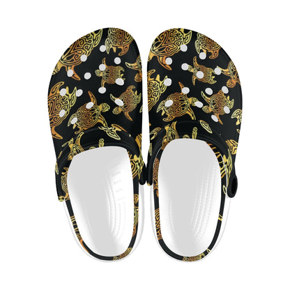 Gold Tribal Turtle Polynesian Themed Unisex Clogs Shoes