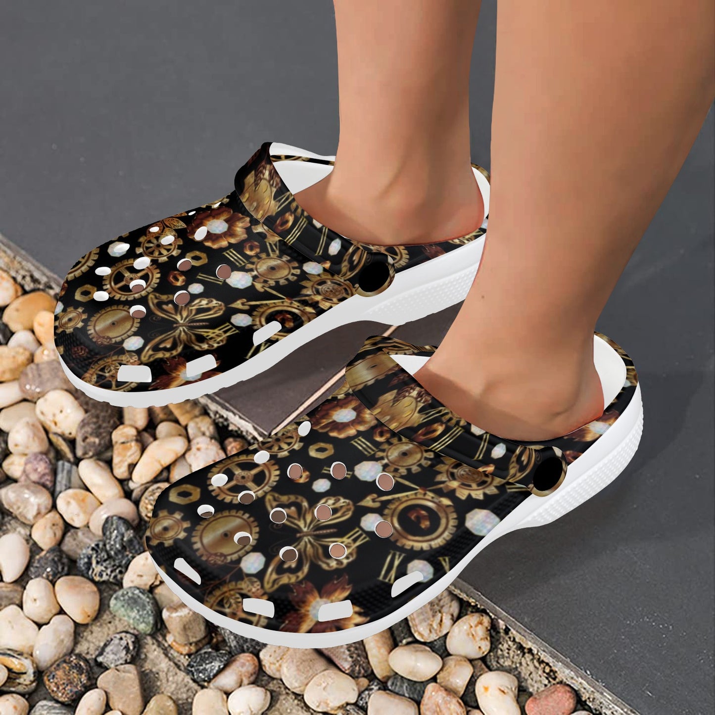 Steampunk Butterfly Design Themed Print Unisex Clogs Shoes