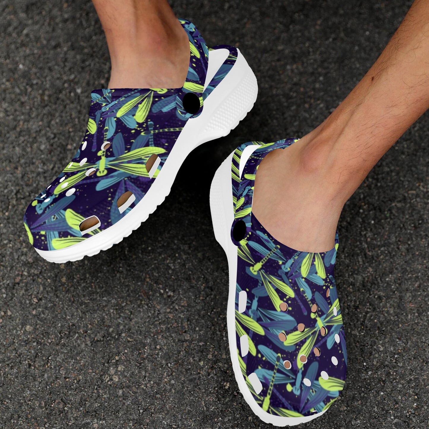 Dragonfly Lime Blue Print Pattern Unisex Clogs Shoes