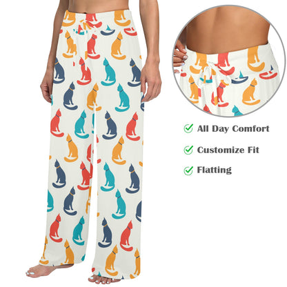 Cat Pattern Print Design 03 Women's Wide Leg Lounge Pants