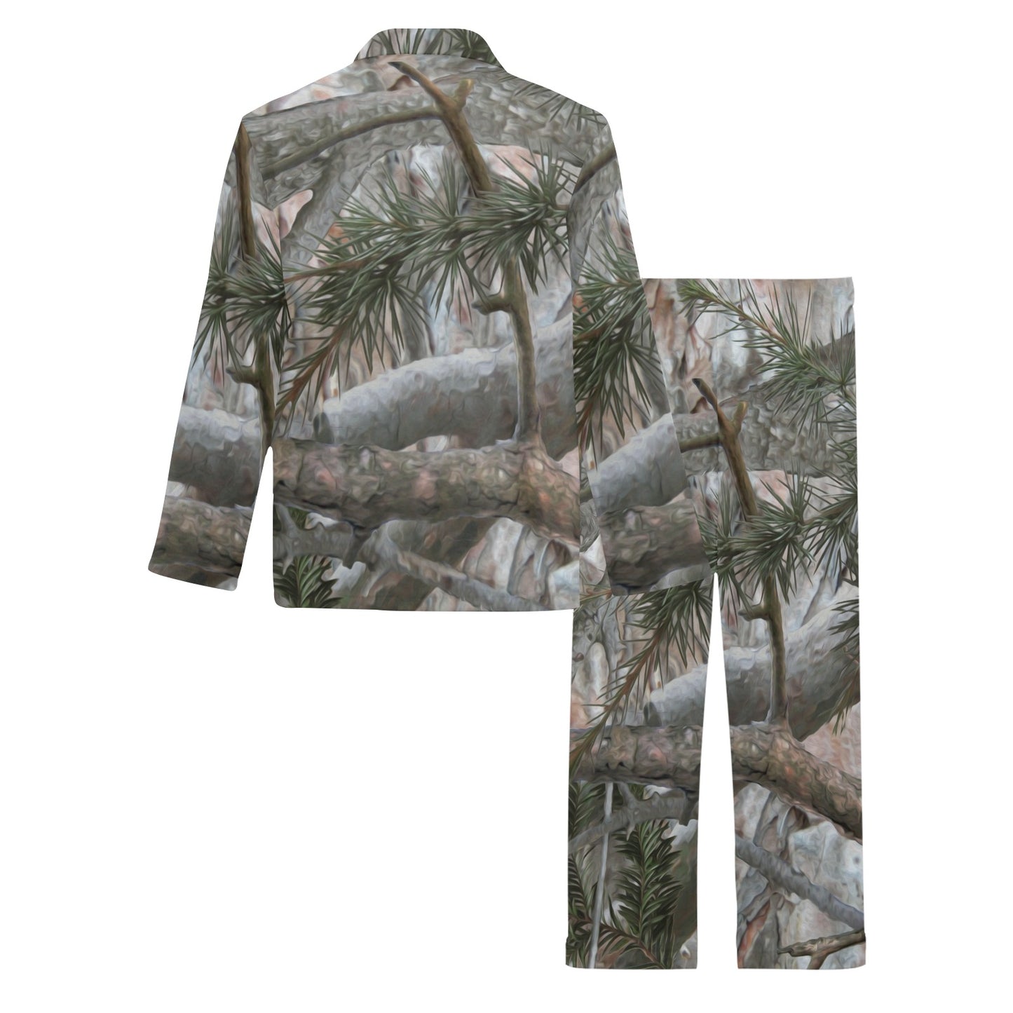 Camo Realistic Tree Forest Pattern Men's Long Pajama Set