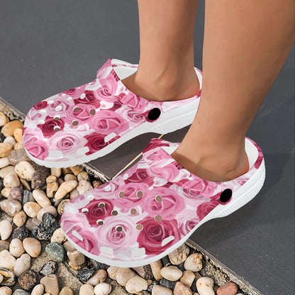 Pink Red Rose Pattern Print Unisex Clogs Shoes