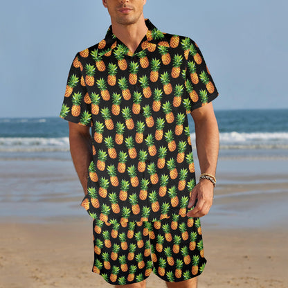 Pineapple Cute Print Design Pattern Men's Beach Shirt and Shorts Set